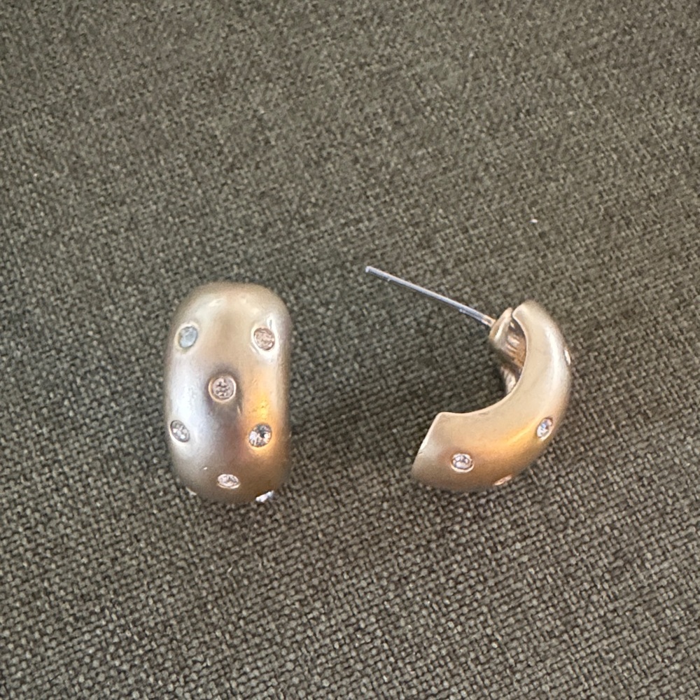 Half Hoop Gold Toned and CZ Stud Earrings